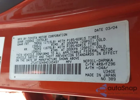 2004 Scion Xb z USA, uszkodzony, nr VIN JTLKT324840165497